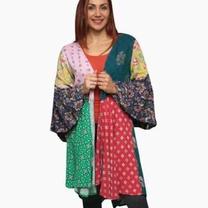 NWT! Beautiful Boho Style Flowing Patchwork Bell Sleeves Kimono Cardigan Cover
